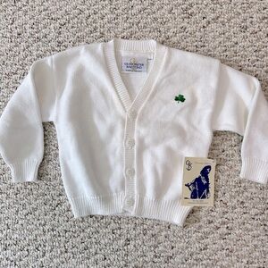 Gloucester Knitting Irish Sweater Shamrock Cardigan White 18 months NWT